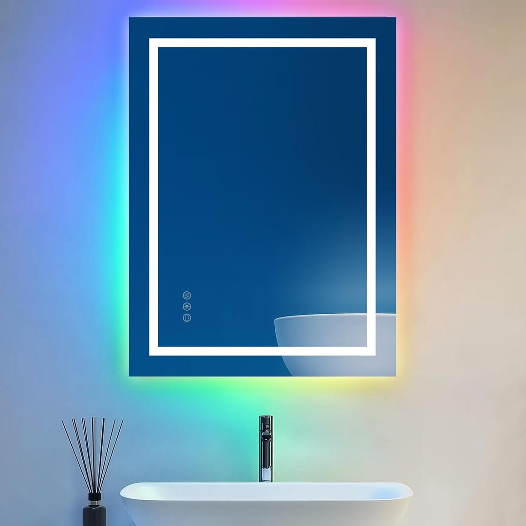 Badspiegel mit Beleuchtung | 3-Farben & RGB-Led Spiegel-Dimmbar | Anti-Beschlag | 50x70 cm | IP65 Wa