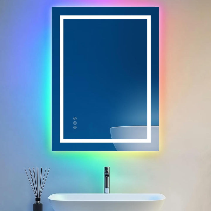 Badspiegel mit Beleuchtung | 3-Farben & RGB-Led Spiegel-Dimmbar | Anti-Beschlag | 50x70 cm | IP65 Wa