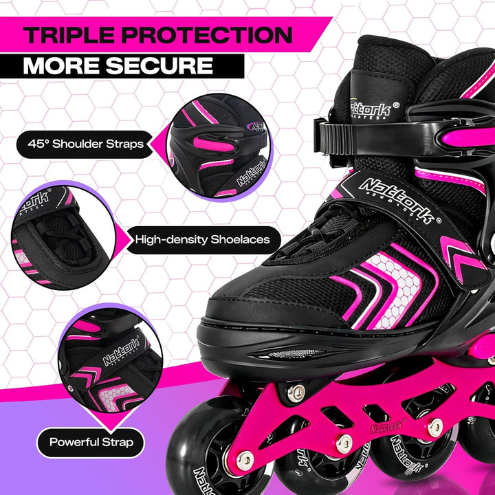 Nattork Inliner für Kinder Verstellbare Inline Skates, 4 Grössen Kinder Inline Roller Skates mit Bel