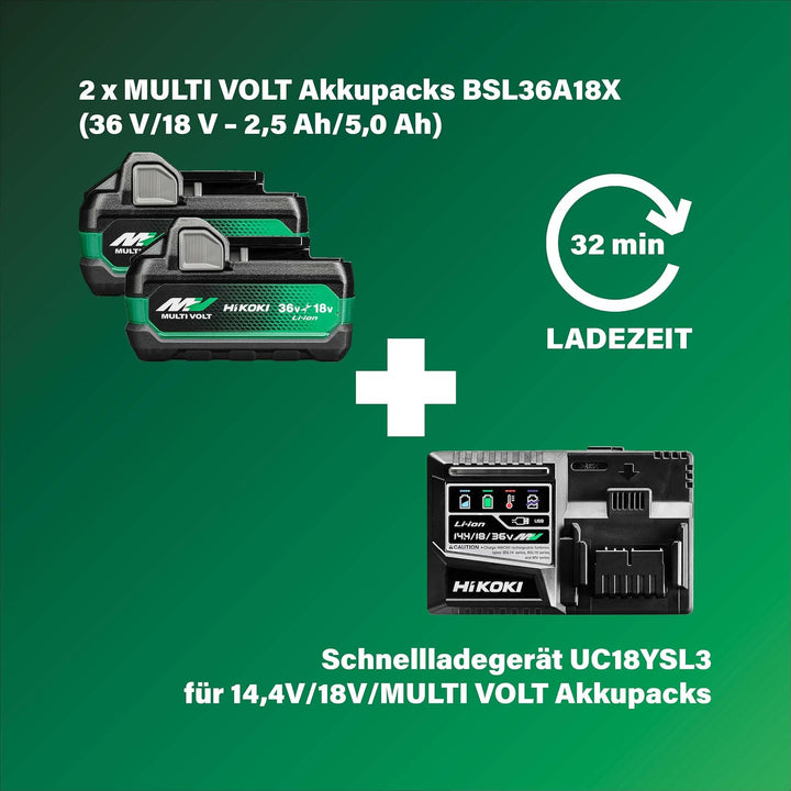 HIKOKI Akku Bohrschrauber DS18DEWRZ, Bohrfutterweite: 1,5-13 mm (18V, 5,0 Ah Li-ion Akku, Max. Festd