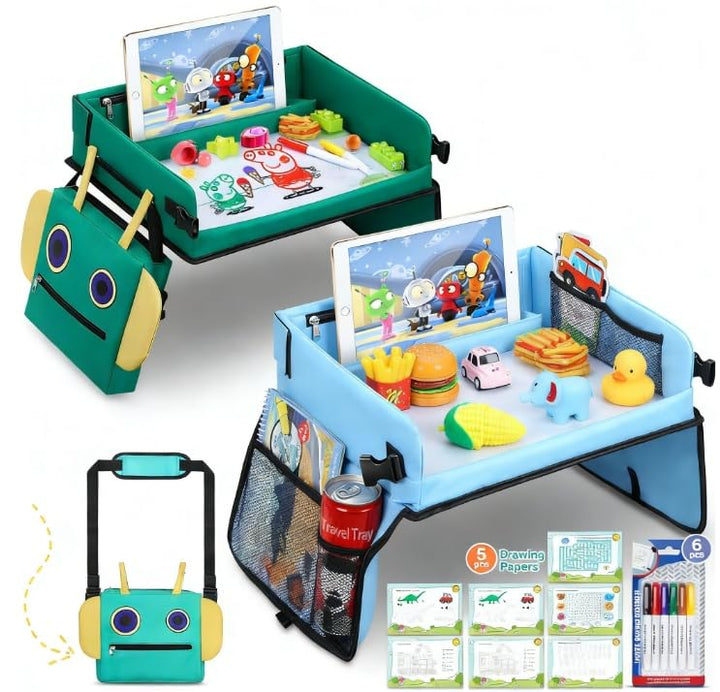 COOLJOY 2-in-1-Reisetisch für Kinder, blau und grün im Set