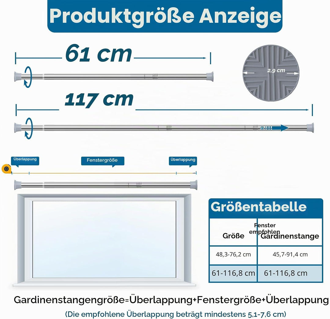 AIZESI Gardinenstange ohne Bohren 60 bis 120 cm, 1 Stück Teleskopstange, Silber duschstange ohne boh
