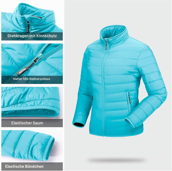 Outdoor Ventures Damen Steppjacke Leichte Warme Packbare Übergangsjacke Puffer Jacke für Frauen Gefü