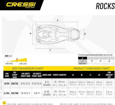 Cressi Kinder Rocks Kid Flossen S/M | US Youth 1/3 | EU 32/34 Blau/Lime, S/M | US Youth 1/3 | EU 32/