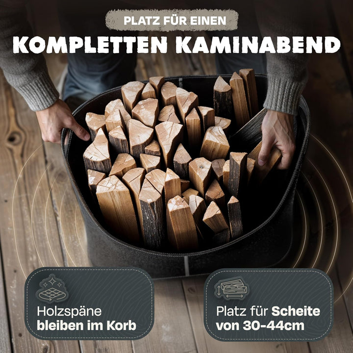 Xcelenze - XXL Kaminholzkorb Filzkorb extra dicker Filz & verstärkte Griffe | Holzkorb Filztasche fa