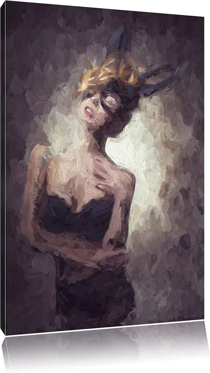 Pixxprint Maskierte attraktive Frau als Leinwandbild/Grösse: 100x70 cm/Wandbild/Kunstdruck/fertig be