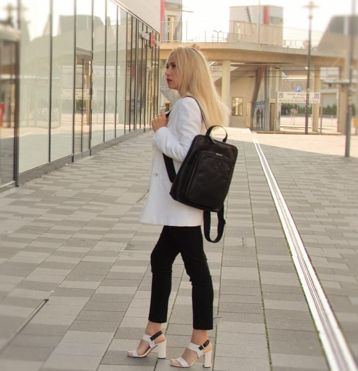 Corno d´Oro Premium Lederrucksack Damen mit vielen Fächern I Handgefertigt Rucksack Leder Laptopruck