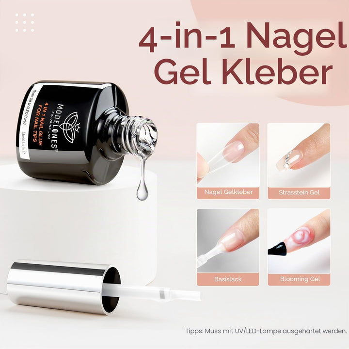 modelones Nail Tips and Glue Gel Kit 500pcs Nageltips Gel Nail X Extension Set Kleber Gel Nail Kit,