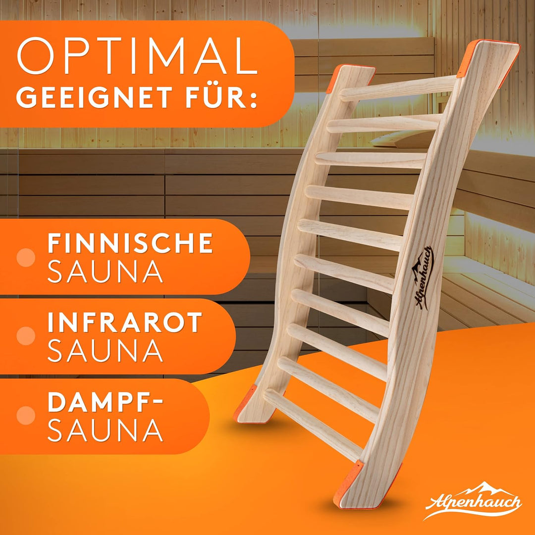ALPENHAUCH Sauna Rückenlehne [aus 100% Naturholz] - Ergonomische Rückenlehne mit geschwungener S-For