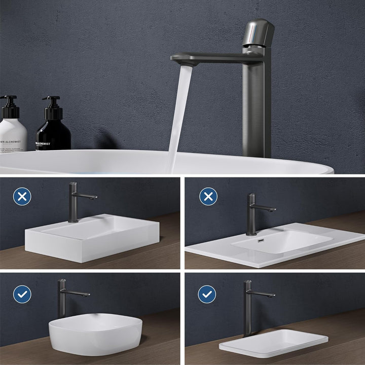 doporro Wasserhahn Bad Grau, Waschtischarmatur Hoch 236 mm Auslaufhöhe | Waschbecken Armaturen mit V