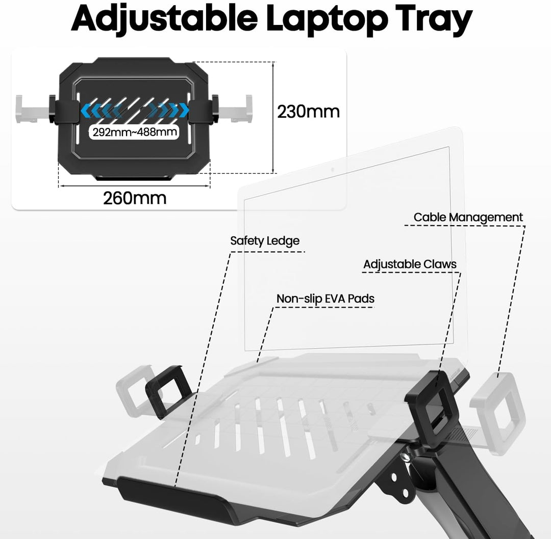 PUTORSEN Monitor Arm mit Laptopablage für 17 bis 32 Zoll LCD LED Bildschirm & bis zu 17 Zoll Noteboo