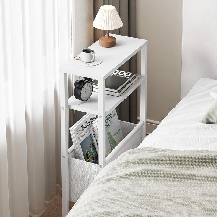 Konsolentisch Schmal 3 Ablagen Schmaler Nachttisch Weiss Sideboard Sofatisch mit Stauraum Beistellti