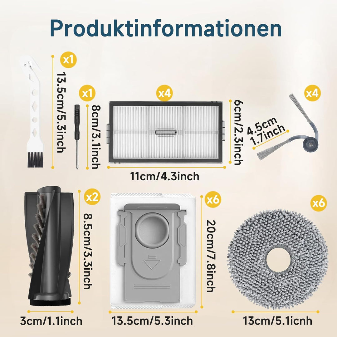 24 Stück Zubehör für Roborock Saros 10R/Qrevo CurvX/Qrevo Curv 2 ProX/Curv 2 Pro Saugroboter,2 Haupt