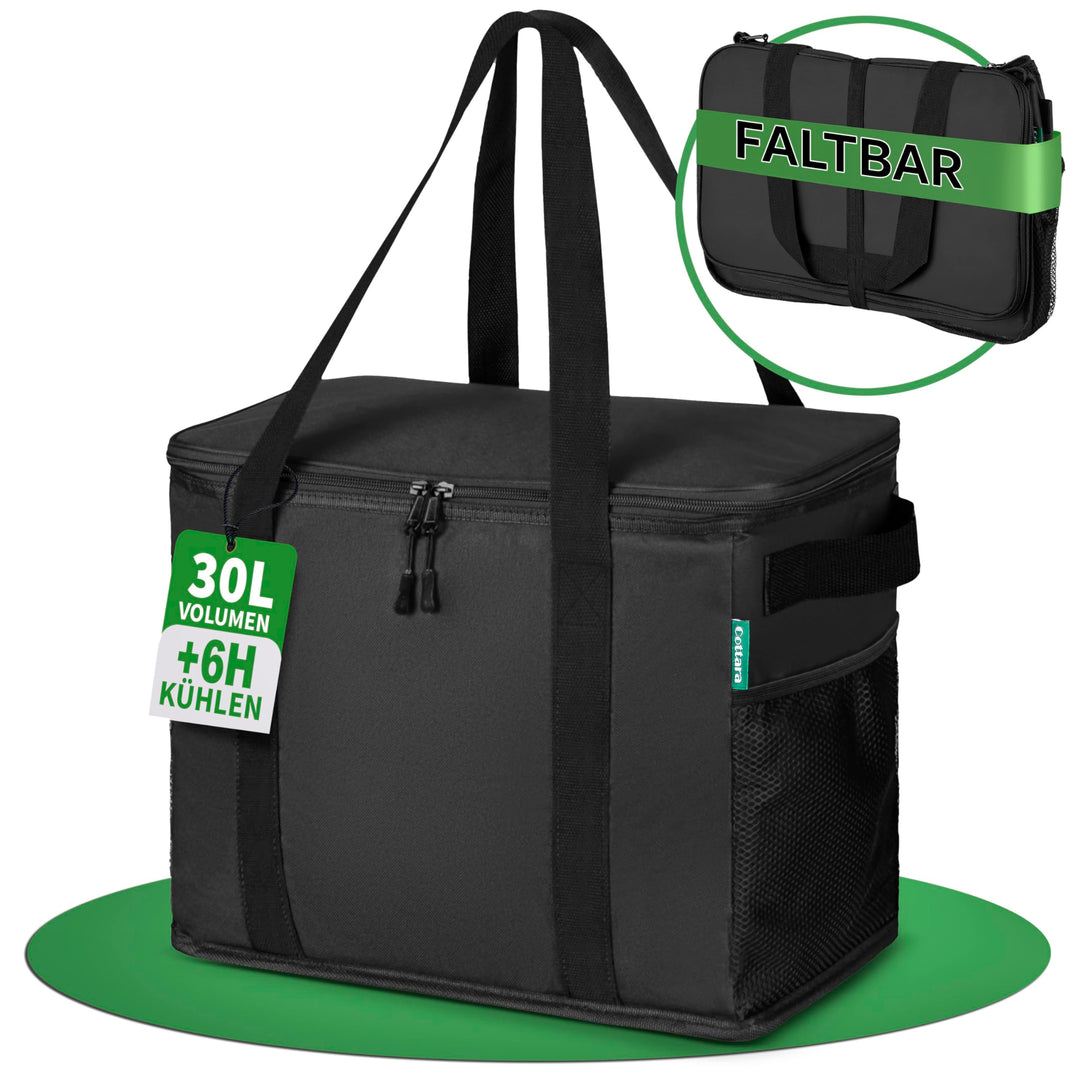 Faltbare Kühltasche Gross mit verstärktem Boden 30l – Grosse Isoliertasche faltbar mit starker Isoli