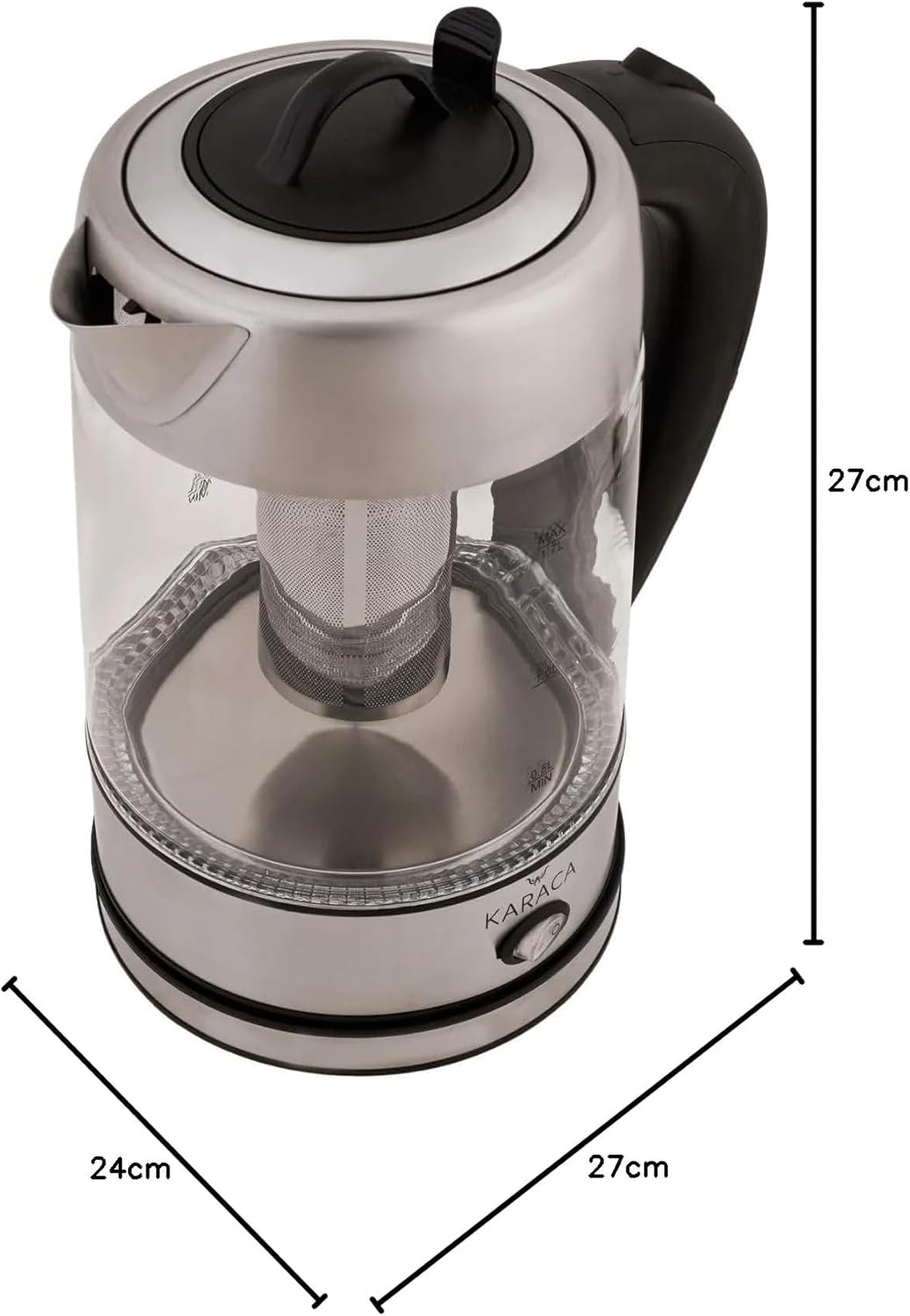 Karaca Wasserkocher Glas 1.7 Liter, Led-Beleuchtung Inox, Edelstahl Kettle, BPA Frei, 2200 Watt, 10/