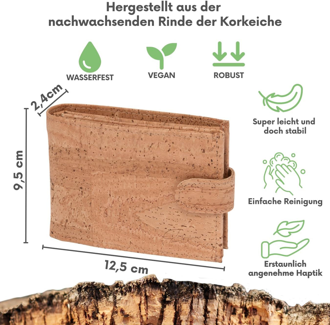 Simaru Kork Geldbeutel, Unisex Geldbörse mit RFID-Schutz, Portemonnaie für 11+Cards, Scheine & Münze
