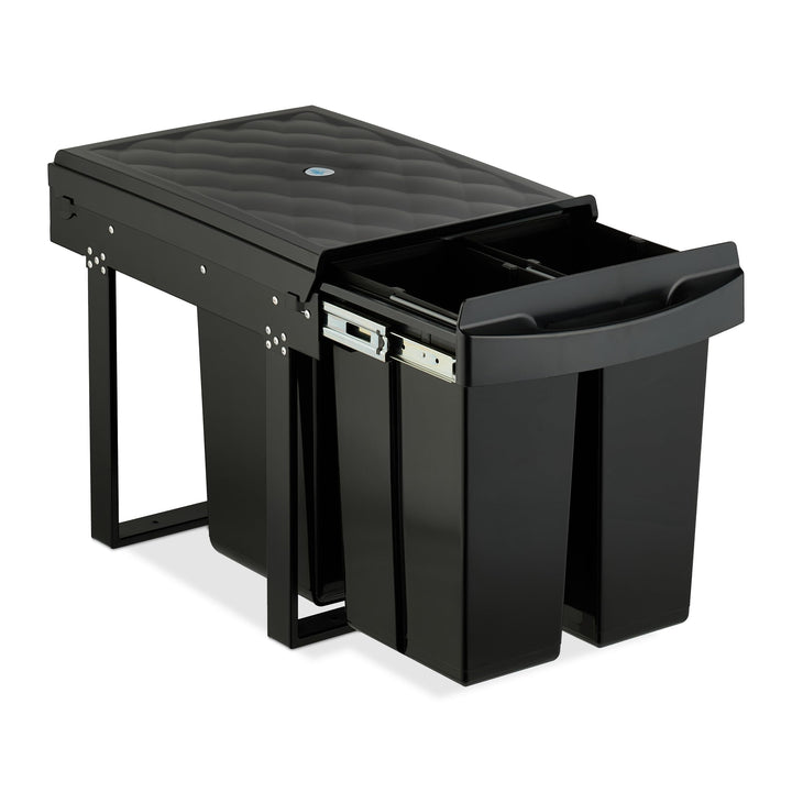 Relaxdays Einbaumülleimer, 3 Fächer, 20l, 2X 10l, HBT: 41,3 x 34 x 51,8 cm, ausziehbar, Müllsystem U