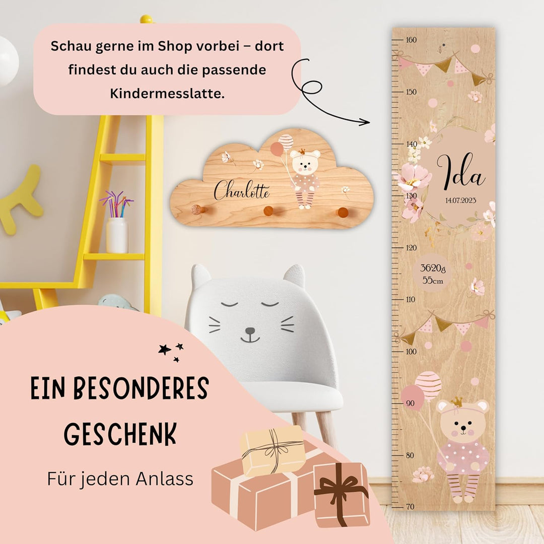 EmiliaLotte Kindergarderobe Personalisiert mit Wunschname I Garderobe Kinder aus Holz - Verschiedene