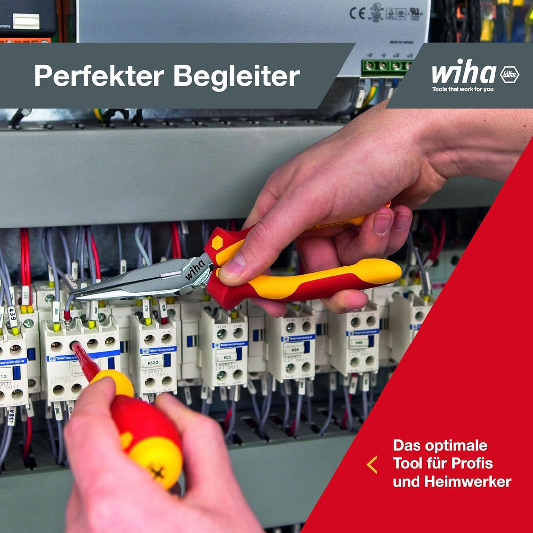 Wiha Zangen Set für Elektriker (38637) 3-tlg. I Universal Kombizange 180mm + Flachrundzange 200mm +