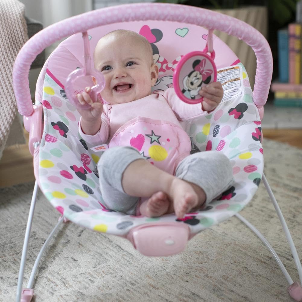 Bright Starts - Disney Baby, Minnie Mouse Spotty Dotty, Babywippe mit Vibrationen, maschinenwaschbar