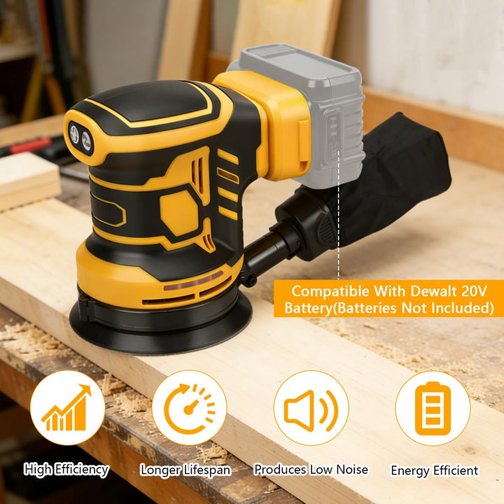 Exzenterschleifer für DeWalt Akku, 125mm Professional Schleifmaschine mit 15 Stück Schleifpapier, 3