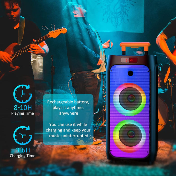 JYX Karaoke Anlage mit 2 drahtlosen Mikrofonen, Grosser Karaoke Lautsprecher Bluetooth mit Rädern un