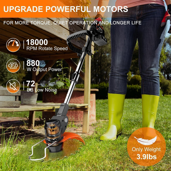 Akku Rasentrimmer mit Akku und Ladegerät, 3-in-1 Elektrischer Akku Motorsense &amp; Rasentrimmer Rasen m