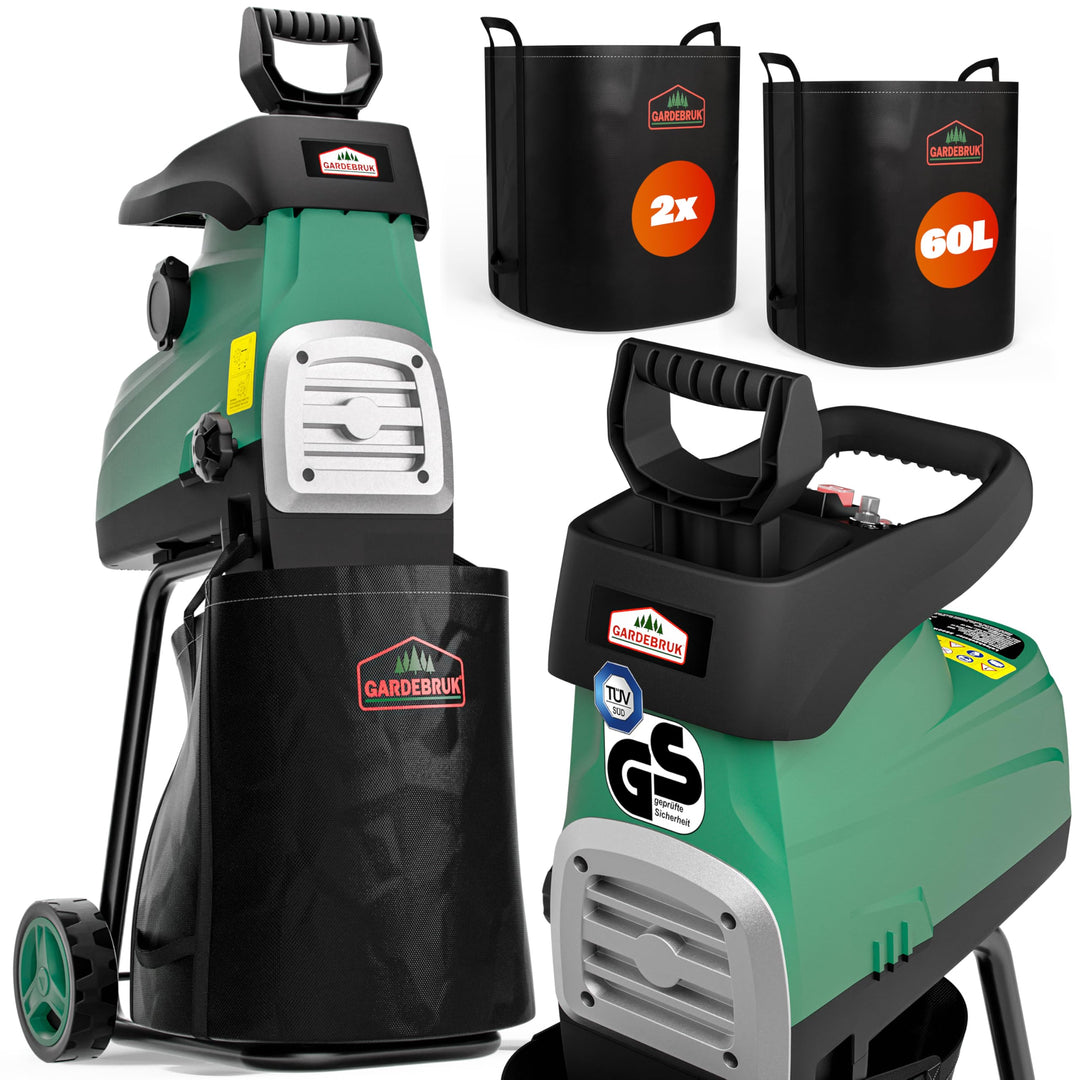 Gardebruk® Leisehäcksler 3100 W max. 44 mm Aststärke Elektrisch 2 x 60 L Auffangbeutel Gartenhäcksle