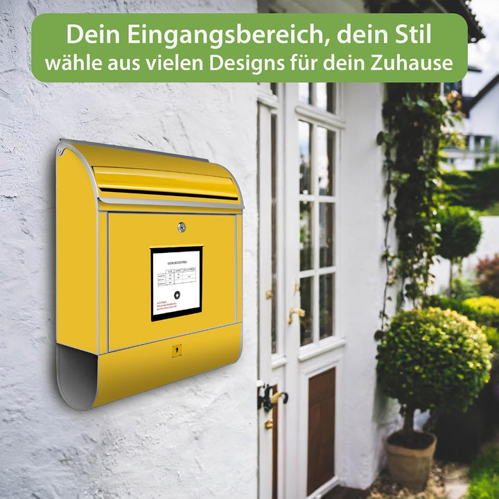 banjado® Design Briefkasten mit Motiv Briefkasten Gelb 39x47x14cm &amp; 2 Schlüssel - Briefkasten Stahl