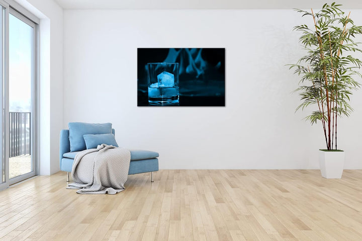 deyoli Glas edlen Whisky Format: 100x70 Effekt: Monocrome Blau als Leinwandbild, Motiv fertig gerahm