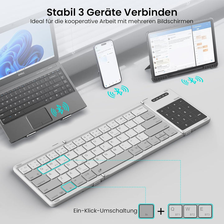 Nillkin Faltbare Reise-Tastatur mit Touchpad und Zahlenblock, drahtlose Bluetooth-Portabel-Falt-Tast