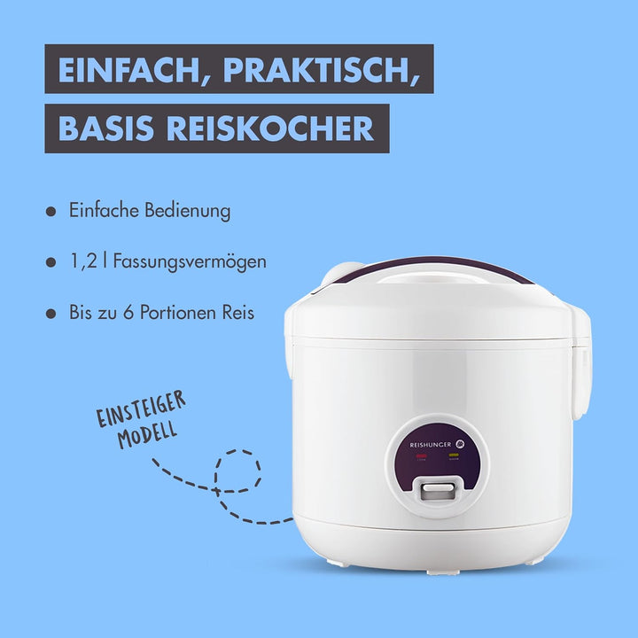 REISHUNGER Reiskocher & Dampfgarer mit Keramikbeschichtung - Für 1-6 Personen - Schnelle Zubereitung