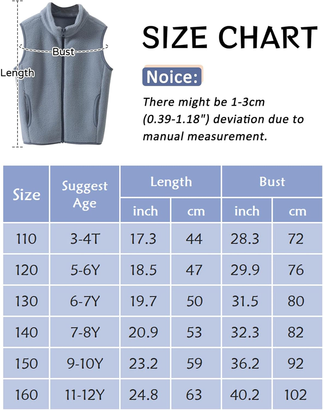 Happy Cherry - Fleece Weste Jungen Mädchen Winterweste Kleinkind Ärmellose Winterjacke Kinder Casual