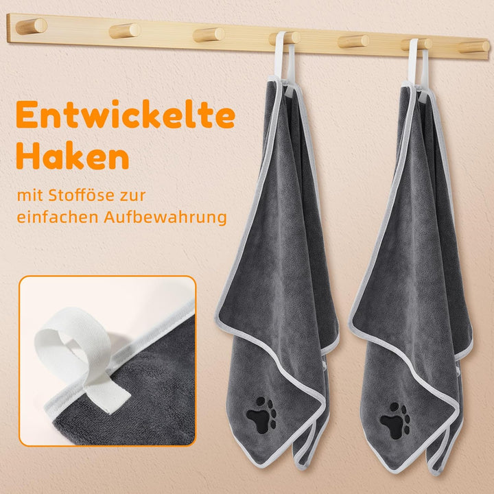 2er Set Hunde Handtuch extra saugfähig, Hundehandtücher aus Mikrofaser, Weich, Langlebig und Schnell
