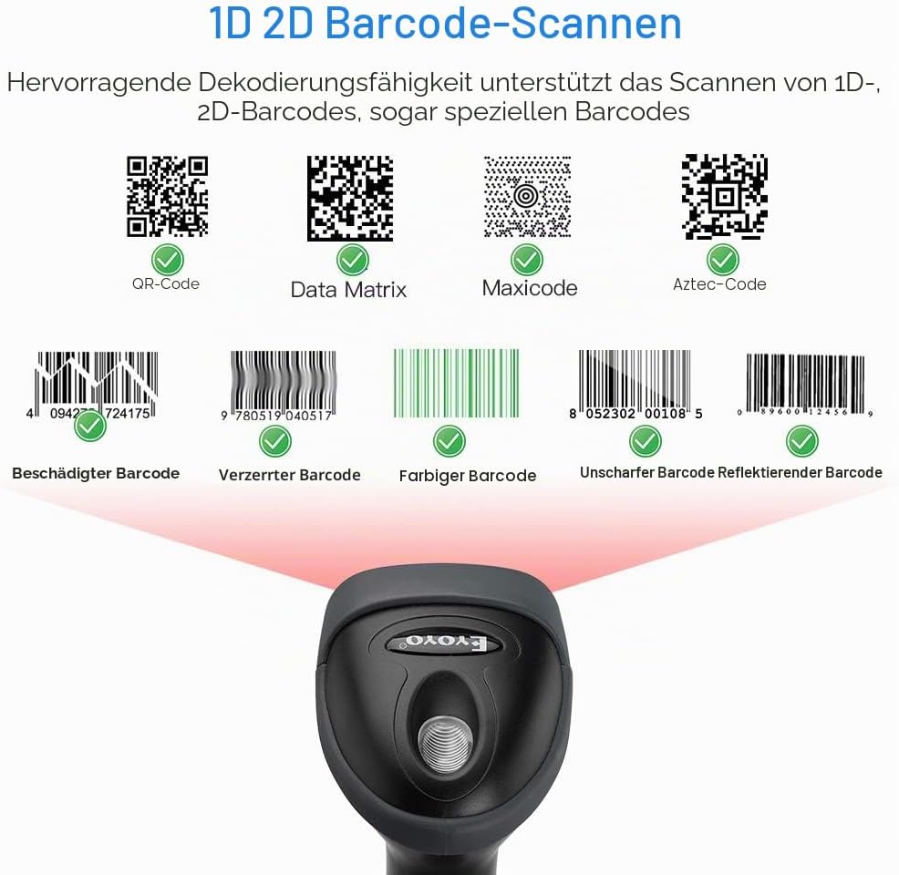Eyoyo 2D Barcodeleser, Handheld Wired QR Barcode Scanner QR PDF417 Data Matrix Barcode Reader with U