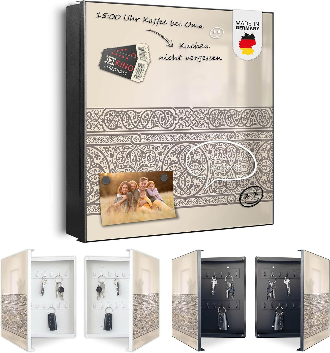 banjado Grosser Schlüsselkasten Metall - Schlüsselbox 30x30cm beschreibbarer mit 32 Haken - Schlüsse