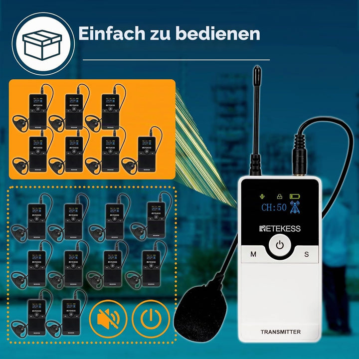 Retekess TT116 Audio Tour Guide System, Drahtloses Reiseführer System 1-17, 1-17