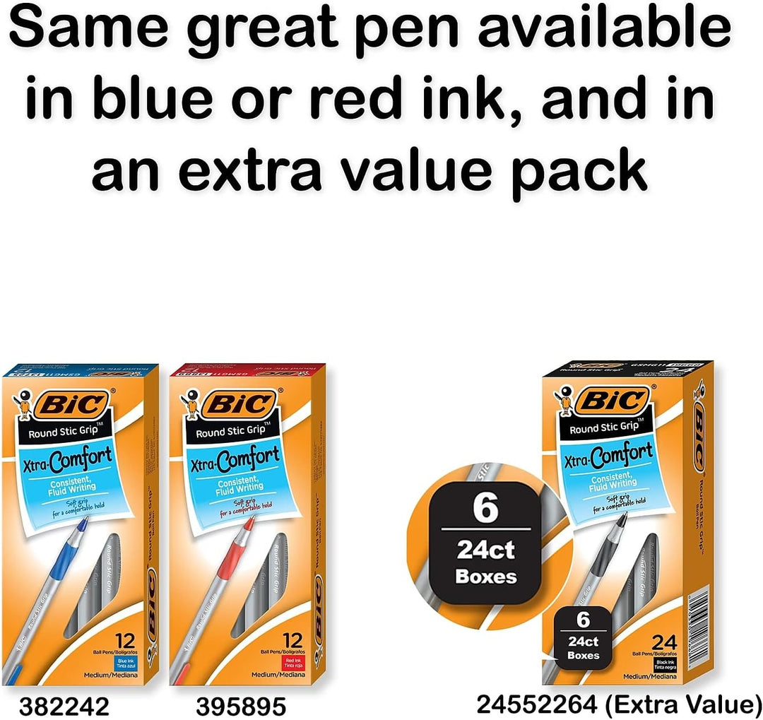 Ultra Round Stic Grip Ballpoint Stick Pen, Black Ink, Medium, Dozen by BIC