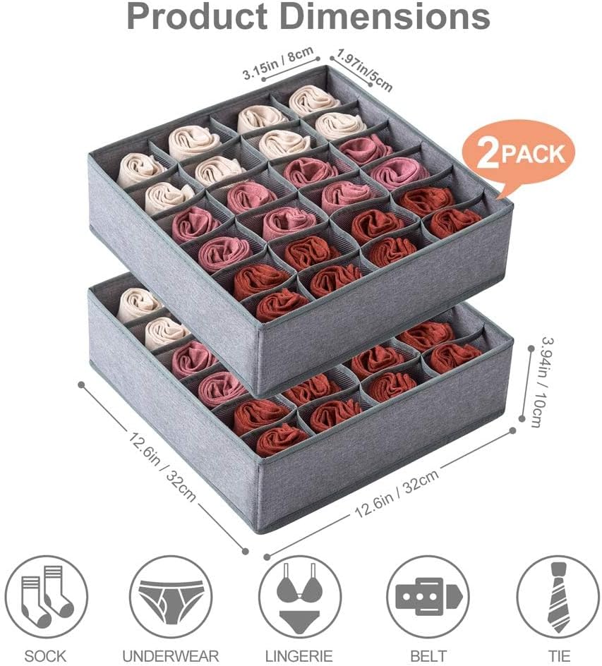 Qozary Schrank-Organizer für Socken, Schublade, 24 Zellen, faltbar, Schrank-Organizer Unterwäsche, A