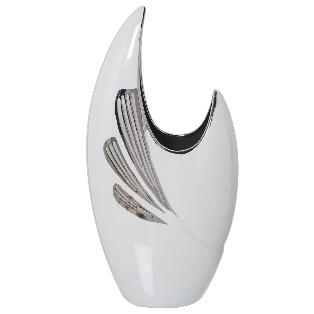 DRW Vase aus Keramikboden in Weiss und Silber, 25 x 15 x 49 cm