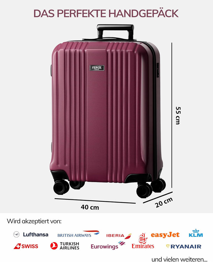 FERGÉ Handgepäck-Koffer Hartschale mit TSA Schloss Cannes Bordgepäck Rollkoffer 55 cm Reisekoffer Ka