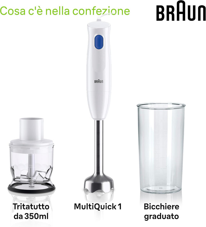 Braun MultiQuick 1 MQ10.201MWH Minipimer mit 5 Jahren Service, leichter Stabmixer, EasyTwist-Technol