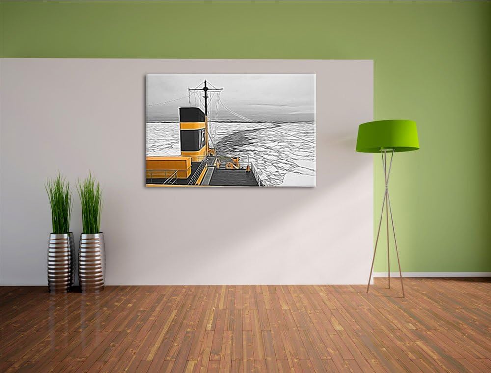 riesiges Schiff in Eisdecke schwarz/weiss Deluxe Format: 100x70 cm auf Leinwand, XXL riesige Bilder