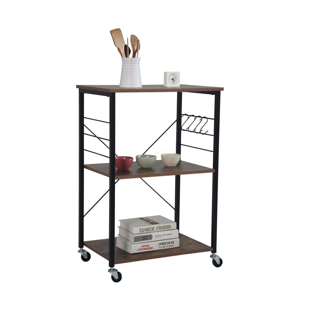 Relaxdays Rollwagen, 3 Ablagen, S-Haken, Küche & Wohnzimmer, HBT: 89x60x40 cm, Beistellwagen mit Rol