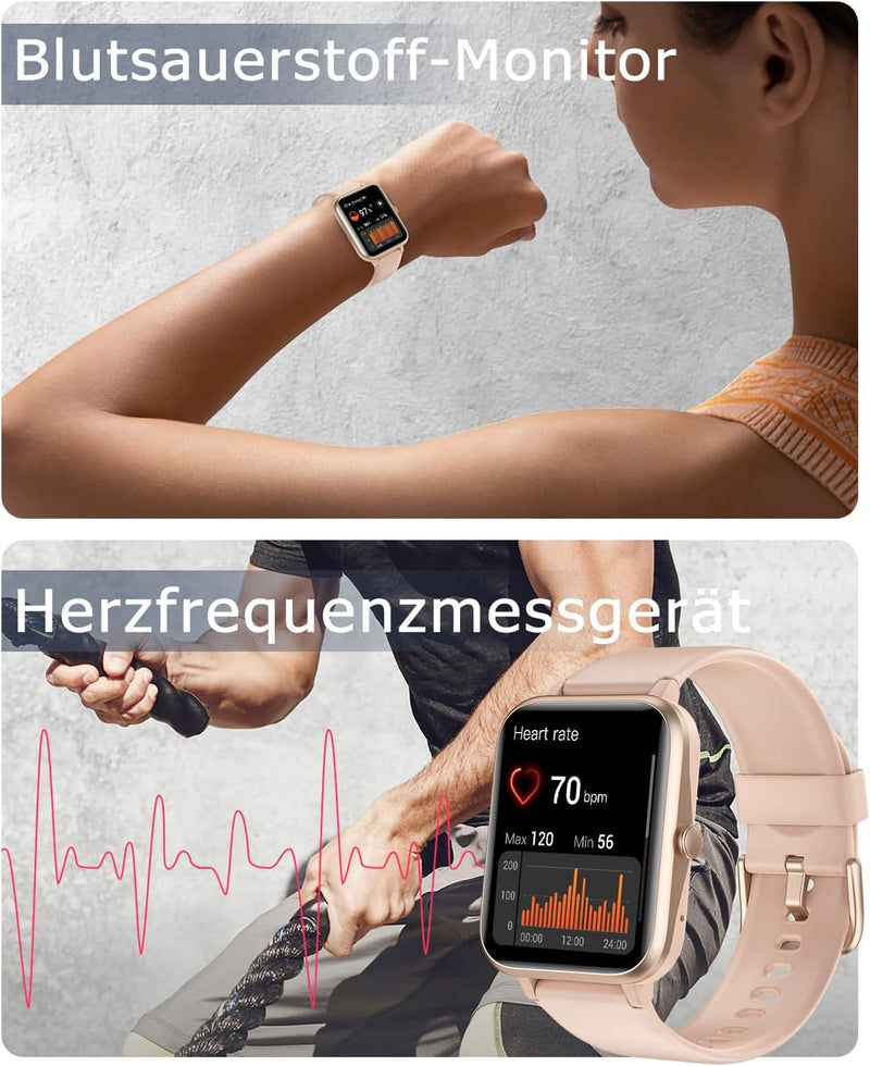 GRV Smartwatch für Damen Herren mit Telefonfunktion,Fitnessuhr mit Herzfrequenzmessung,SpO2,Schrittz