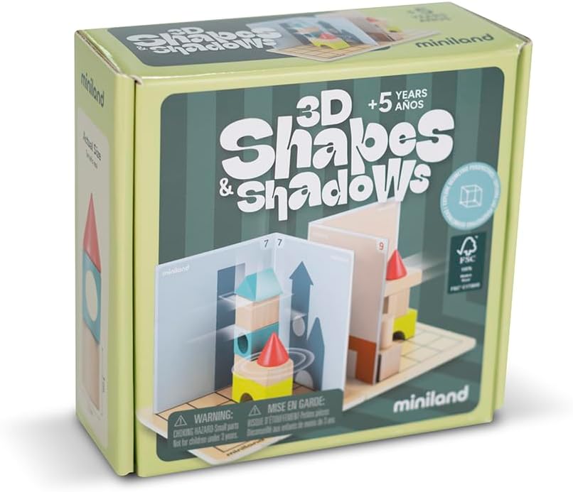 Miniland – Shapes & Shadows: Lernspiel zur räumlichen Logik, bei dem aus 2D-Schatten 3D-Figuren geba