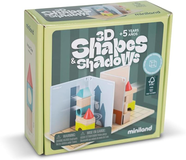 Miniland – Shapes & Shadows: Lernspiel zur räumlichen Logik, bei dem aus 2D-Schatten 3D-Figuren geba