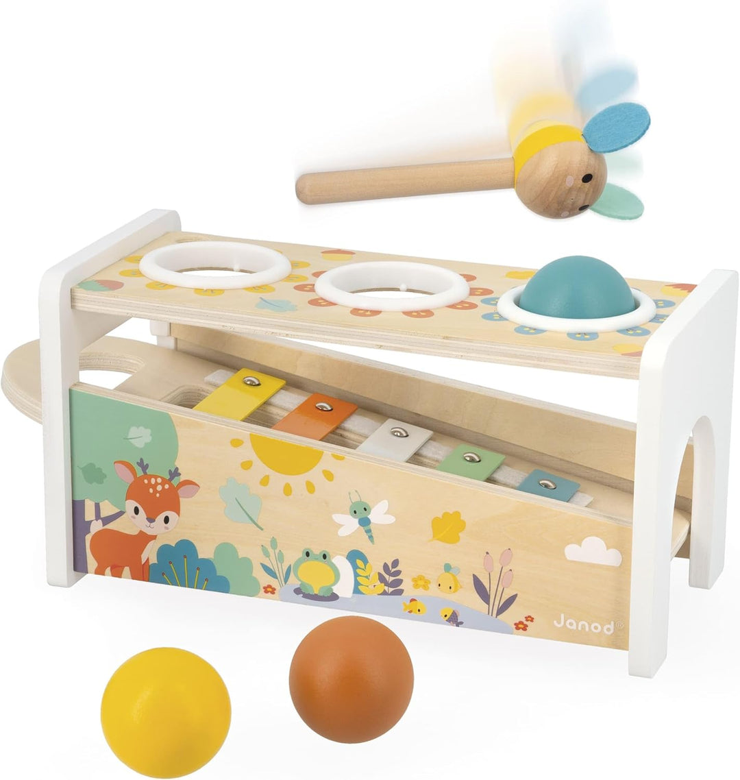 Janod Tap Tap Xylo Pure 2-in-1 Baby Musical Instrument - Awakening and Educational Game - Wooden Toy