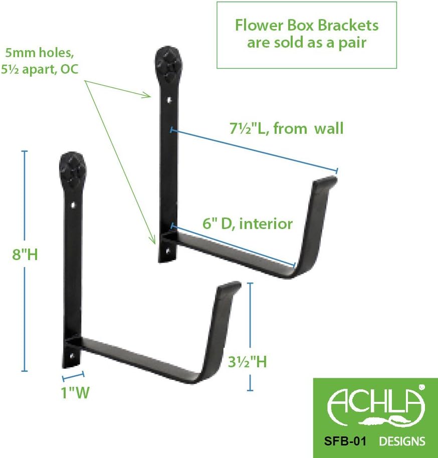 Achla Blumenkasten-Halterung, Eisen, Schwarz, 15,2 cm 6-inch, 6-inch
