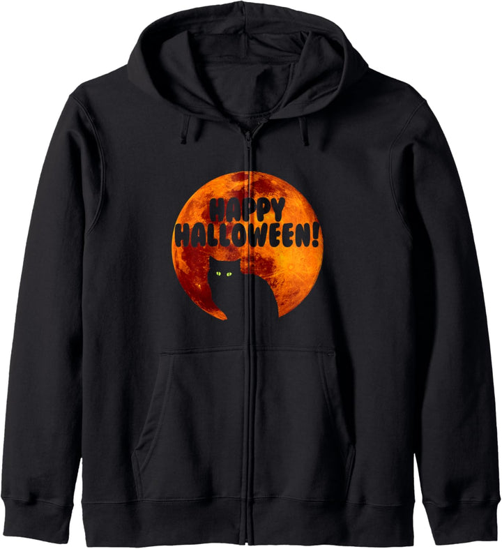 Black Cat | Full Blood Moon | Happy Halloween Kapuzenjacke